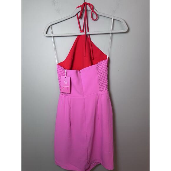 Amanda Uprichard pink and red halter tie mini dress Size XS NWT - Picture 4 of 16